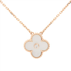 Van Cleef & Arpels Vintage 2012 Limited Edition Holiday Alhambra Mother of Pearl Diamond Rose Gold Necklace