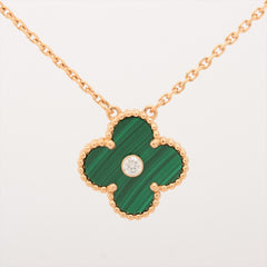 Van Cleef & Arpels Vintage Alhambra Malachite with Diamond Holiday Limited Edition Necklace