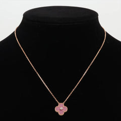 Van Cleef & Arpels Alhambra Pink Rhodonite Diamond Necklace Holiday Pendant 2021