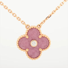 Van Cleef & Arpels Alhambra Pink Rhodonite Diamond Necklace Holiday Pendant 2021