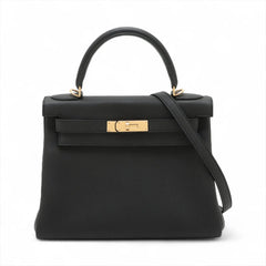 Hermes Kelly 28 Noir Togo GHW C Stamp Black