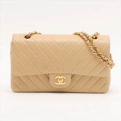 Chanel Chevron Lambskin Double Flap 24k Gold Classic Flap Beige