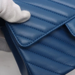 Chanel Mini Rectangular Chevron Navy Lambskin Crossbody Bag