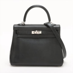 Hermes Kelly 25 Noir Everglain PHW - Stamp J Square