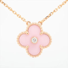 Van Cleef & Arpels Vintage Alhambra Holiday Pink Porcelain diamond Necklace