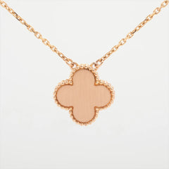 Van Cleef & Arpels Vintage Alhambra Holiday Pendant Pink Porcelain Diamond Necklace