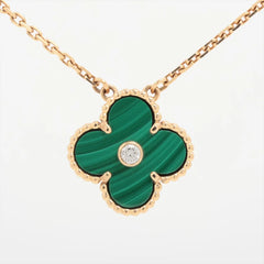 Van Cleef & Arpels Vintage Alhambra Malachite Holiday Pendant with Diamond 2013 Necklace