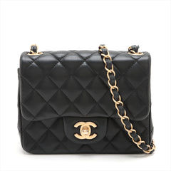 Chanel Mini Square Flap Lambskin Black Crossbody Bag - 27 series
