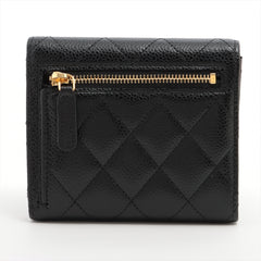Chanel Tri Folded Caviar Black Wallet - Microchipped