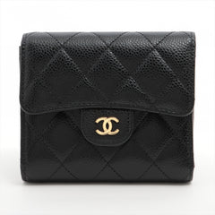 Chanel Tri Folded Caviar Black Wallet - Microchipped