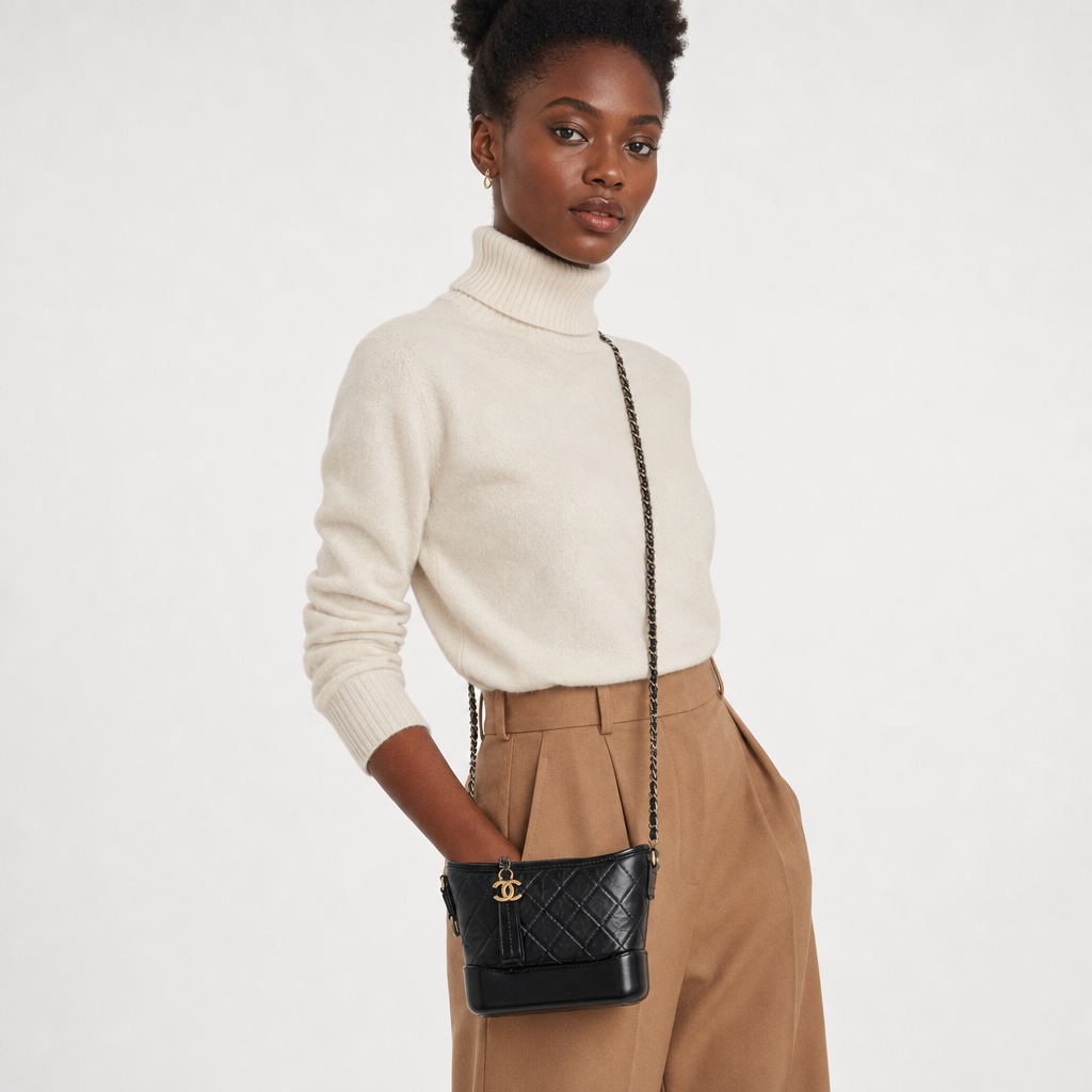 Chanel Small Gabrielle Bag Black (microchip) - On model