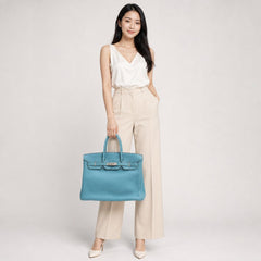 Hermes Birkin 35 Blue Jean PHW Square H Stamp