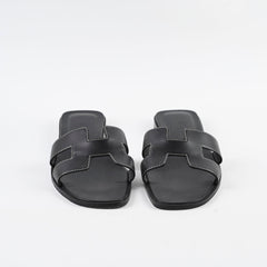 Hermes Oran Sandals Black Size 37.5