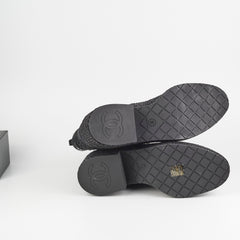 Chanel Tweed Lace-Up Boots Black Size 40.5