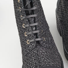 Chanel Tweed Lace-Up Boots Black Size 40.5