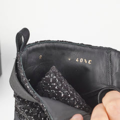 Chanel Tweed Lace-Up Boots Black Size 40.5
