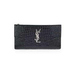 Saint Laurent Croc Embossed Wallet Clutch Black
