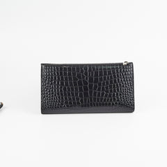 Saint Laurent Croc Embossed Wallet Clutch Black