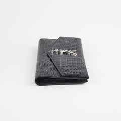 Saint Laurent Croc Embossed Wallet Clutch Black