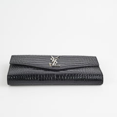 Saint Laurent Croc Embossed Wallet Clutch Black