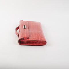 Hermes Kelly Cut Exotic Crocodile Poporus Red Croc Clutch - T stamp