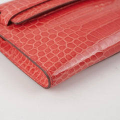 Hermes Kelly Cut Exotic Crocodile Poporus Red Croc Clutch - T stamp