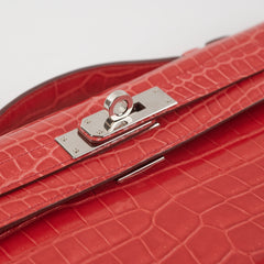 Hermes Kelly Cut Exotic Crocodile Poporus Red Croc Clutch - T stamp