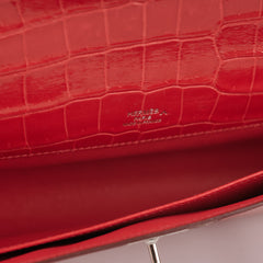 Hermes Kelly Cut Exotic Crocodile Poporus Red Croc Clutch - T stamp