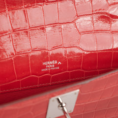 Hermes Kelly Cut Exotic Crocodile Poporus Red Croc Clutch - T stamp