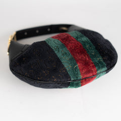 Gucci Velvet Horsebit Embossed Glam Hobo Black