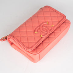 Chanel Filigree Quilted Caviar Small Coral Pink