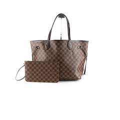 Louis Vuitton Neverfull MM Damier Ebene Bag With Pouch