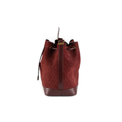 YSL All Over Monogram Velvet Bucket Bag Red
