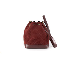 YSL All Over Monogram Velvet Bucket Bag Red