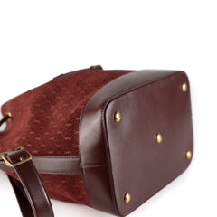 YSL All Over Monogram Velvet Bucket Bag Red