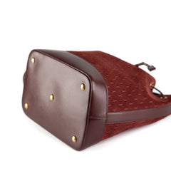 YSL All Over Monogram Velvet Bucket Bag Red