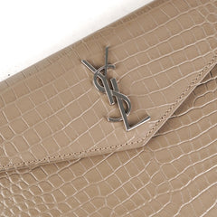 Saint Laurent Uptown Croc-Leather Tote Small Taupe