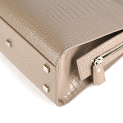 Saint Laurent Uptown Croc-Leather Tote Small Taupe