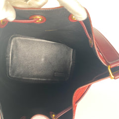 YSL All Over Monogram Velvet Bucket Bag Red