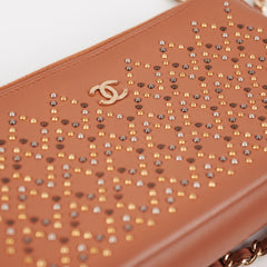 Chanel Studded Wallet on Chain Lambskin Brown