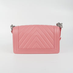 Chanel Chevron Quilted Boy Flag Old Medium Lambskin Pink