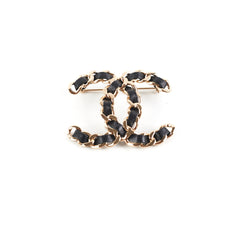Chanel CC Leather Brooch Black Costume Jewellery
