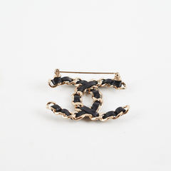 Chanel CC Leather Brooch Black Costume Jewellery
