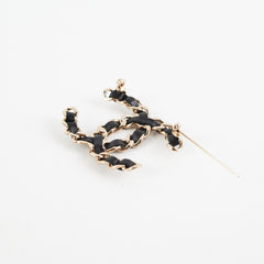 Chanel CC Leather Brooch Black Costume Jewellery
