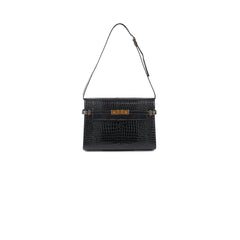 Saint Laurent Manhattan Shoulder Bag in Crocodile Embossed Black