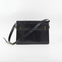 Saint Laurent Manhattan Shoulder Bag in Crocodile Embossed Black