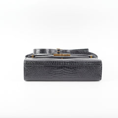 Saint Laurent Manhattan Shoulder Bag in Crocodile Embossed Black