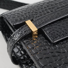 Saint Laurent Manhattan Shoulder Bag in Crocodile Embossed Black