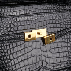 Saint Laurent Manhattan Shoulder Bag in Crocodile Embossed Black