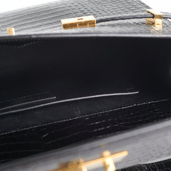 Saint Laurent Manhattan Shoulder Bag in Crocodile Embossed Black